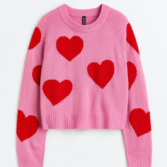 H&M Pink Sweater with Red Hearts - Picture 2 of 3